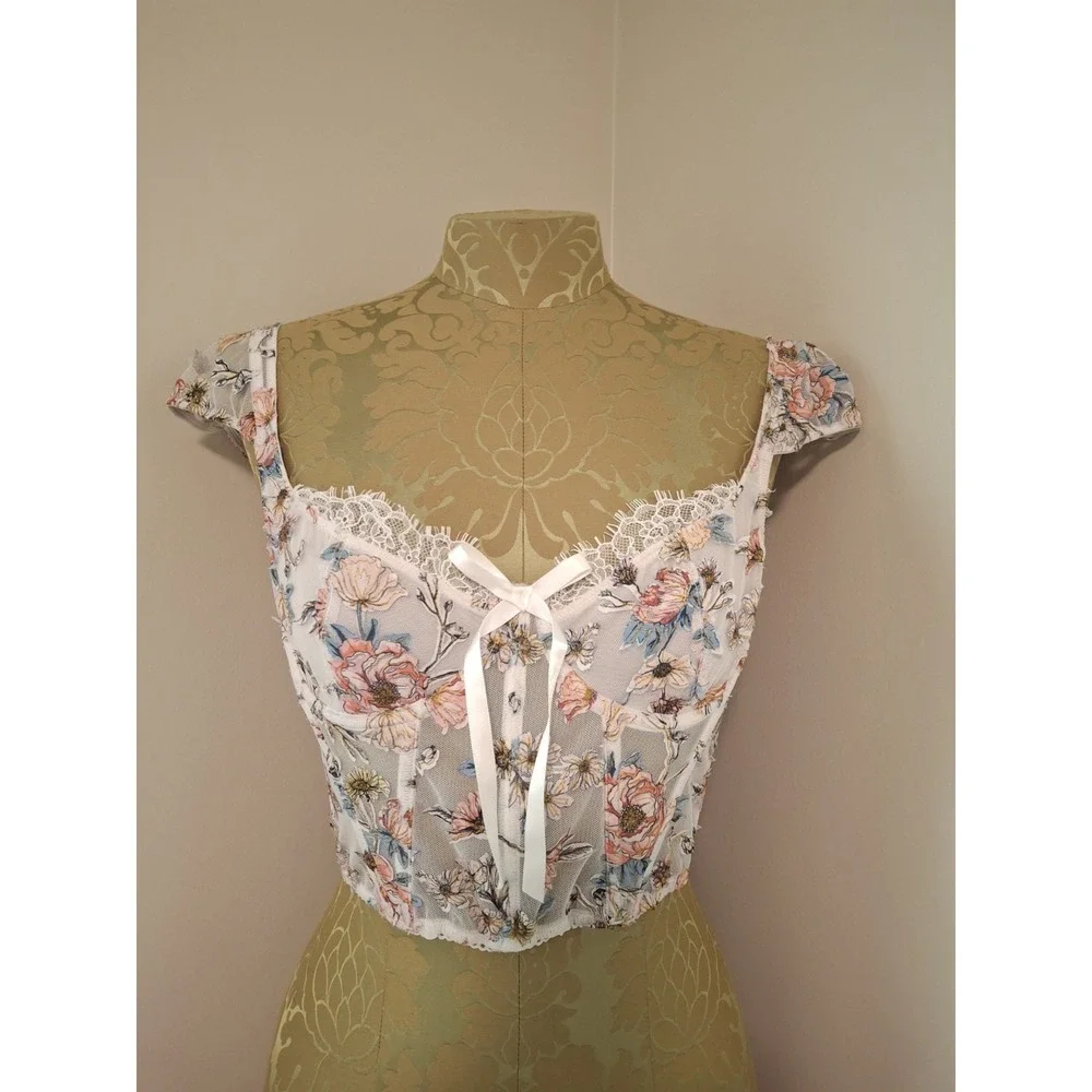 Victoria's Secret Dream Angels Floral Corset Bustier Lingerie Top Cap Sleeve 32C